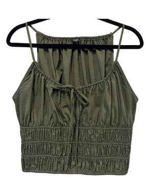 Express Olive Green Cropped Smocked Tank Top Size M